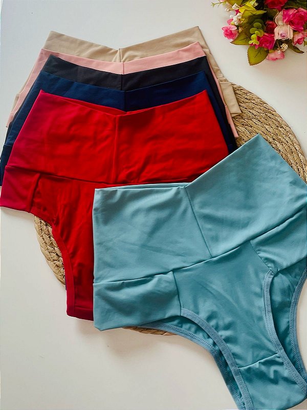 Kit com 3 Calcinhas cos alto cores sortidas