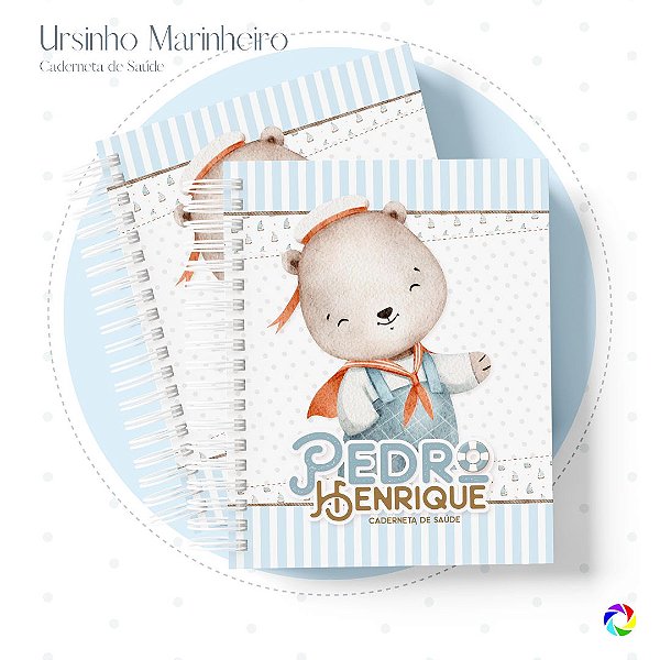 Caderneta de Saúde - Livro do Bebê - Ursinho Marinheiro - Personalize