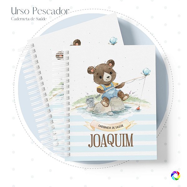 Caderneta de Saúde - Livro do Bebê - Urso Pescador - Personalize