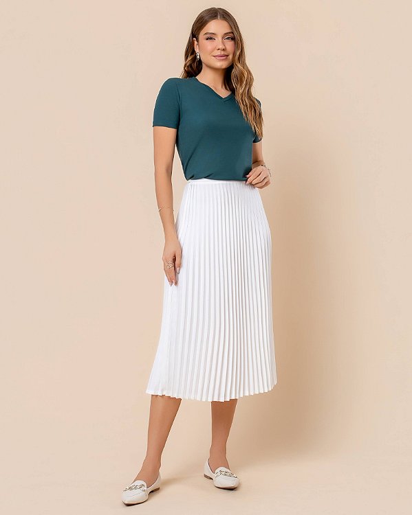 Saia Midi Plissada - Off-White