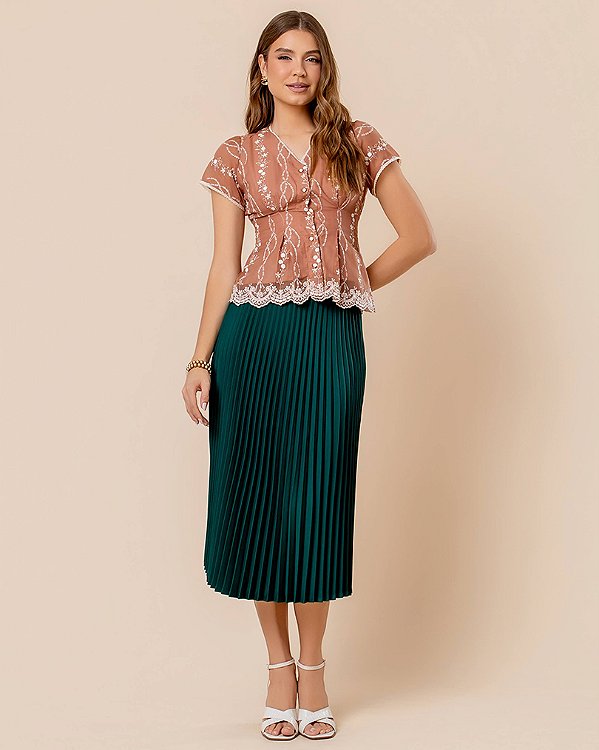 Saia Midi Plissada - Verde