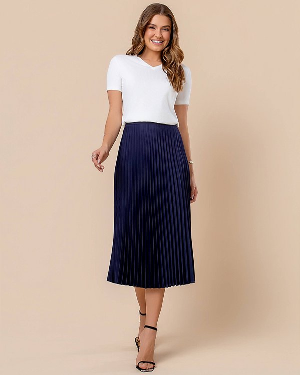 Saia Midi Plissada - Azul