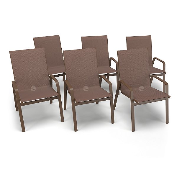 Kit 6 Cadeira Riviera Piscina Alumínio Marrom Tela Marrom
