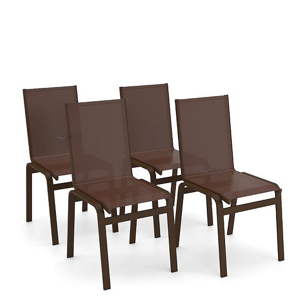 Kit 4 Cadeiras Jantar Gourmet Alumínio Marrom Tela Marrom