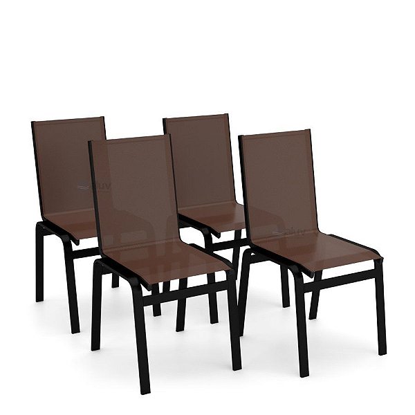 Kit 4 Cadeiras Jantar Gourmet Alumínio Preto Tela Marrom