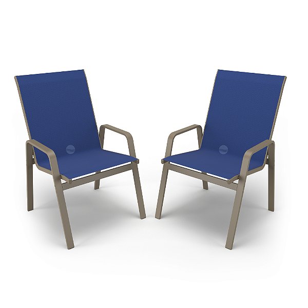 kit 2 Cadeiras Riviera Piscina  Alumínio Fendi Tela Azul