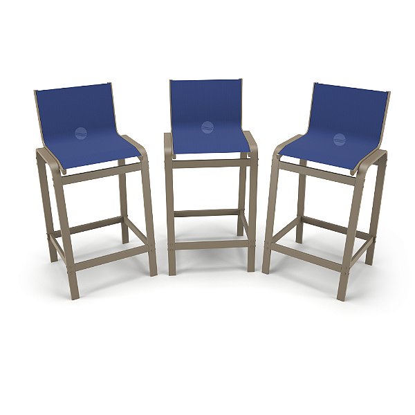 Kit 3 Banquetas Alta bancada Alumínio Fendi Tela Azul
