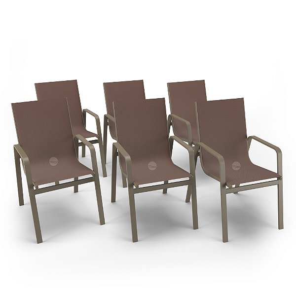 Kit 6 Cadeiras Miami Gourmet Alumínio Fendi Tela Marrom
