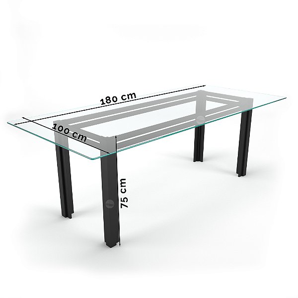Mesa Gourmet 6 lugares 100x180x75cm Alumínio Preto