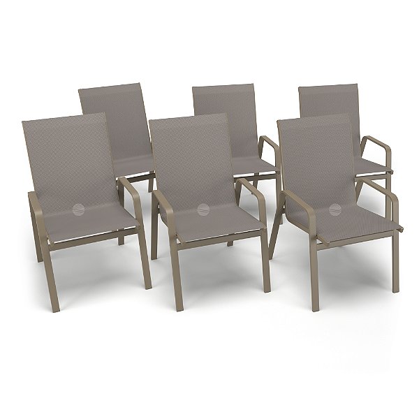 Kit 6 Cadeiras Riviera Piscina Jardim Alumínio Fendi Tela