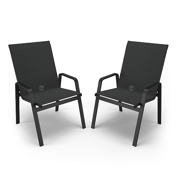 Kit 2 Cadeiras Riviera Piscina Jardim Alumínio Preto Tela
