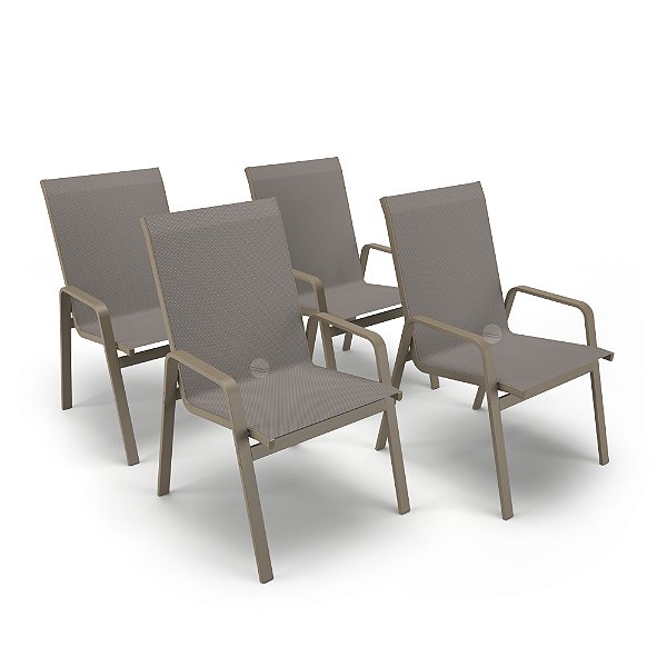 Kit 4 Cadeiras Riviera Piscina Jardim Alumínio Fendi Tela