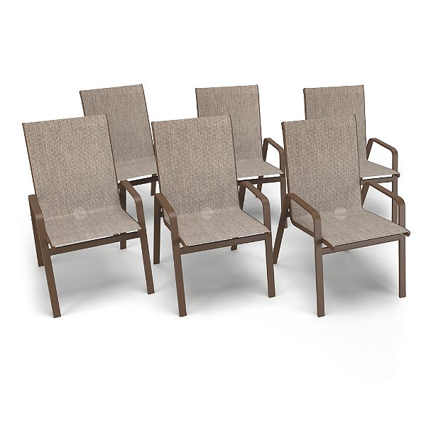 Kit 6 Cadeiras Riviera Piscina Jardim Alumínio Marrom Tela
