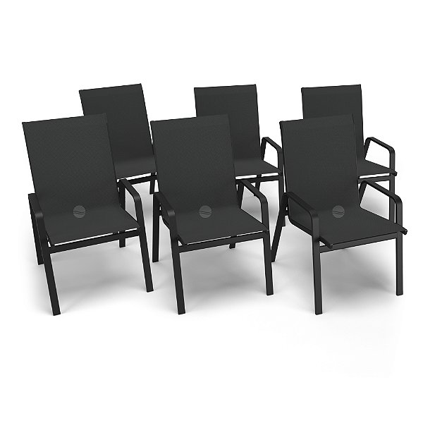 Kit 6 Cadeiras Riviera Piscina Jardim Alumínio Preto Tela