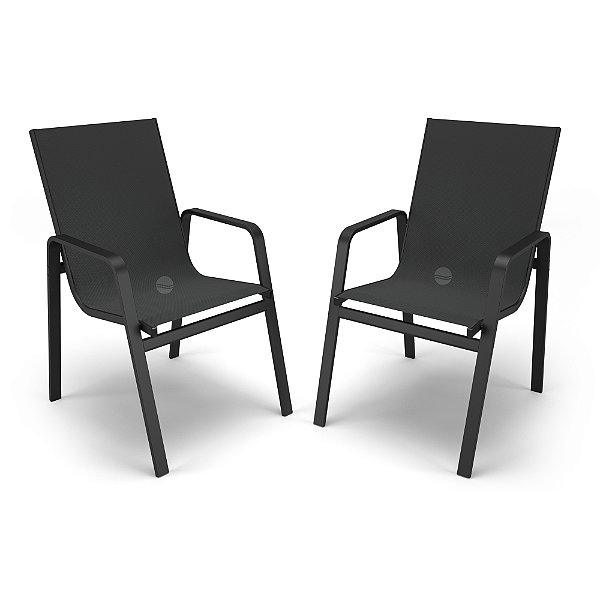Kit 2 Cadeiras Miami Jantar Área Gourmet Alumínio Preto