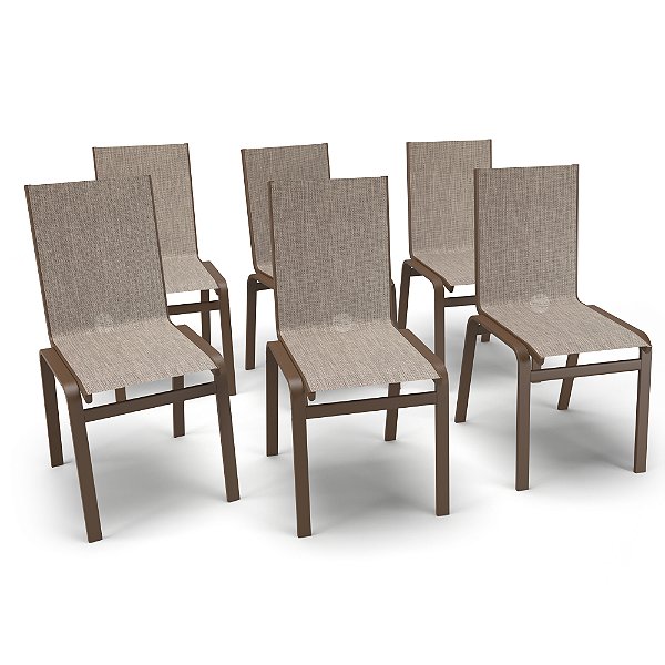 Kit 6 Cadeiras Jantar Área Gourmet Alumínio Marrom