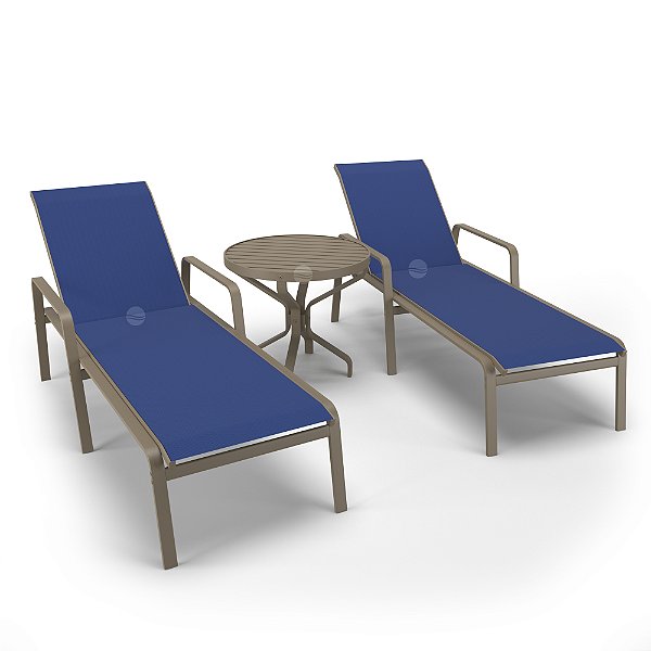 Kit 2 Espreguiçadeiras 1 Mesinha Alumínio Fendi Tela Azul