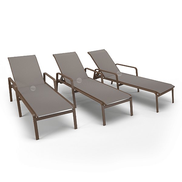 Kit 3 Espreguiçadeiras Piscina Alumínio Marrom Tela Fendi