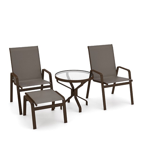 Conjunto de 2 Cadeiras Juquey Alumínio Marrom Tela Fendi