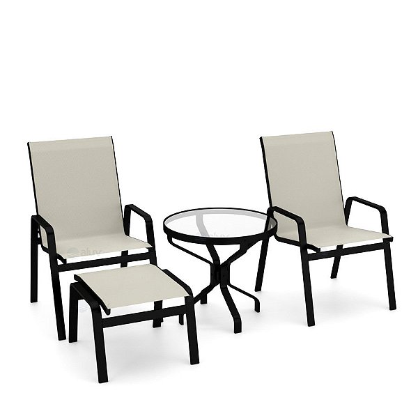 Conjunto de 2 Cadeiras Juquey Alumínio Preto Tela Bege