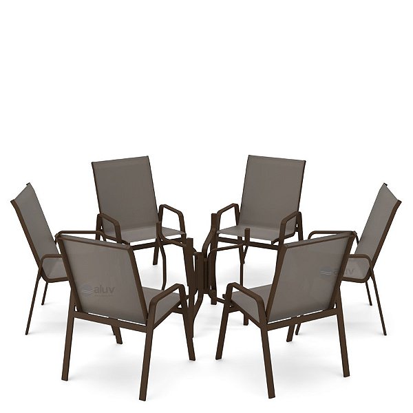 Conjunto de 6 Cadeiras S/ Vidro Alumínio Marrom Tela Fendi