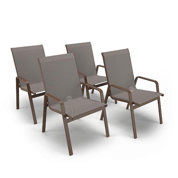 Kit 4 Cadeira Riviera Piscina Alumínio Marrom Tela Fendi
