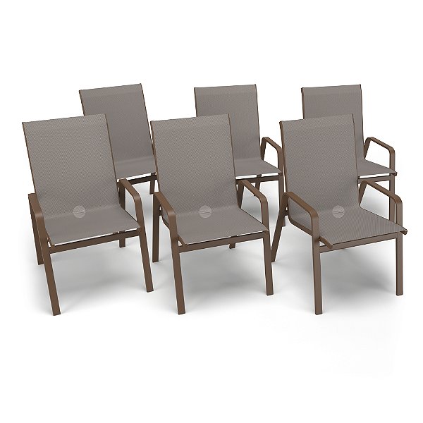 Kit 6 Cadeira Riviera Piscina Alumínio Marrom Tela Fendi