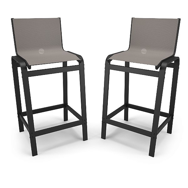 Kit 2 Banquetas Altas bancada Alumínio Preto Tela Fendi