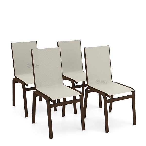Kit 4 Cadeira Jantar Gourmet Alumínio Marrom Tela Bege