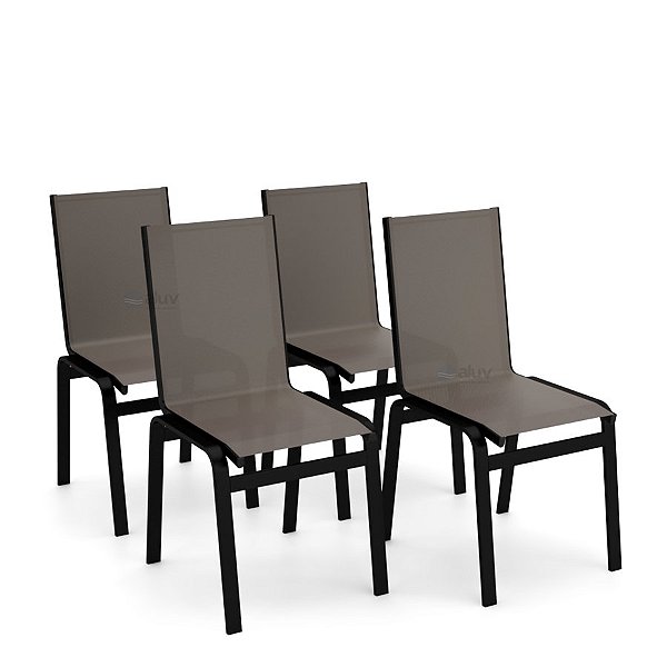 Kit 4 Cadeira Jantar Gourmet Alumínio Preto Tela Fendi