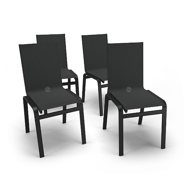 Kit 4 Cadeiras Jantar Gourmet Alumínio Preto Tela Preto