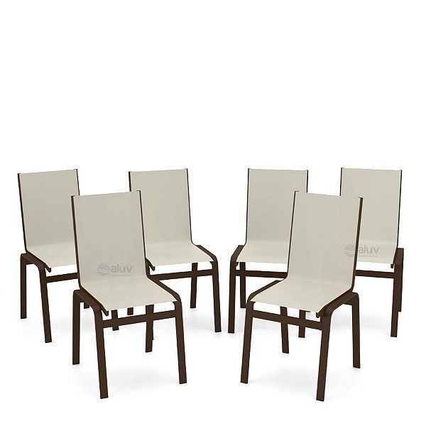 Kit 6 Cadeira Jantar Gourmet Alumínio Marrom Tela Bege