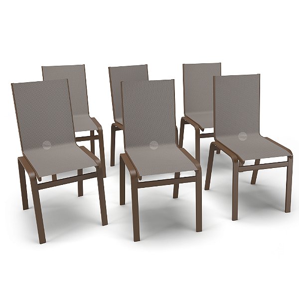 Kit 6 Cadeiras Jantar Gourmet Alumínio Marrom Tela Fendi