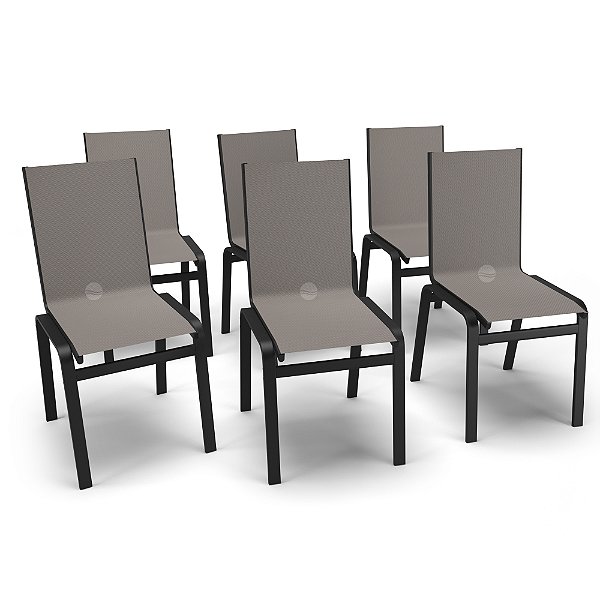 Kit 6 Cadeiras Jantar Gourmet Alumínio Preto Tela Fendi