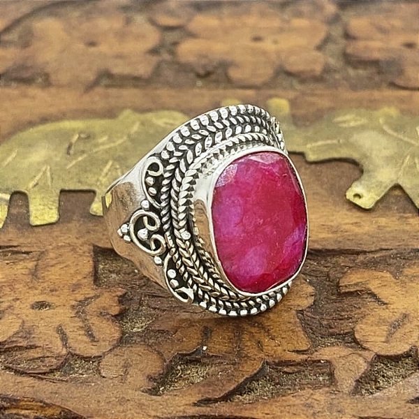 Anel Prata 925 - Rubi Indiano - Grande