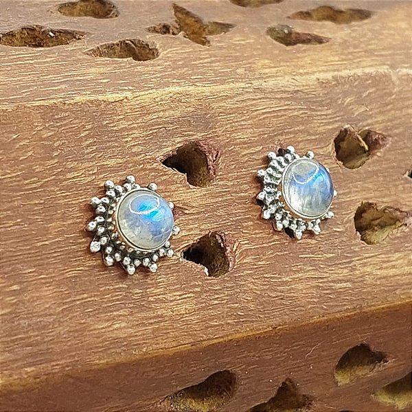 Brinco de Prata 925 com Pedra da Lua - Sol - indiano