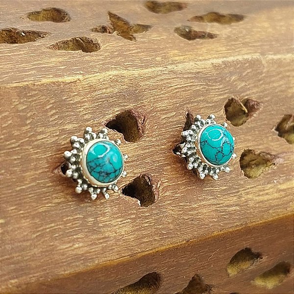 Brinco de Prata 925 e Pedra Turquesa - sol
