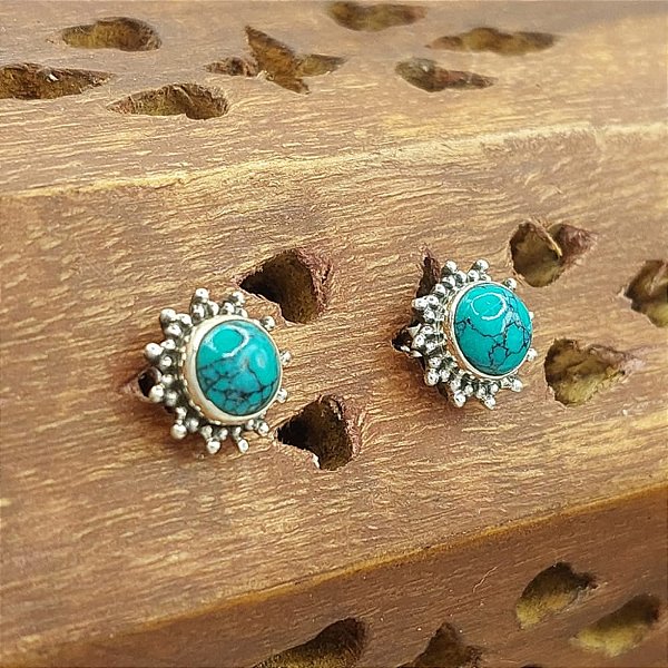 Brinco de Prata 925 e Pedra Turquesa - sol