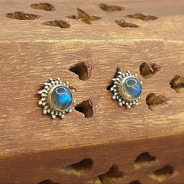 Brinco Indiano de Prata 925 e Pedra Labradorita - sol