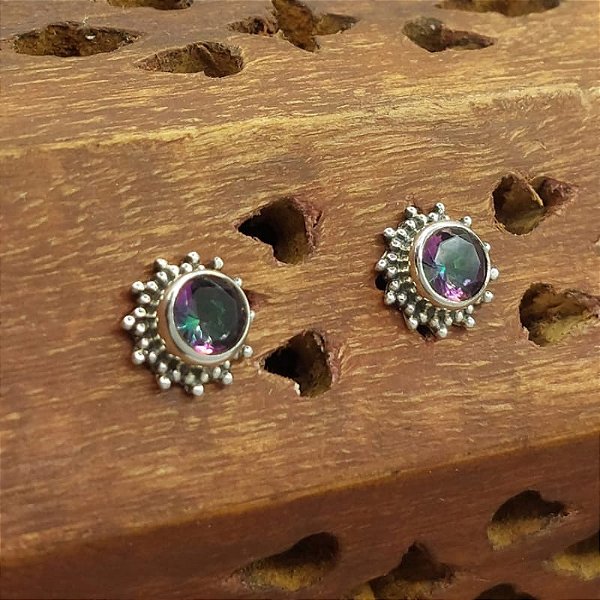 Brinco Indiano de Prata 925 com Topázio Místico - Sol