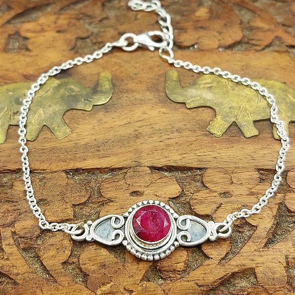 Pulseira indiana de Prata 925 Rubi Indiano - R013