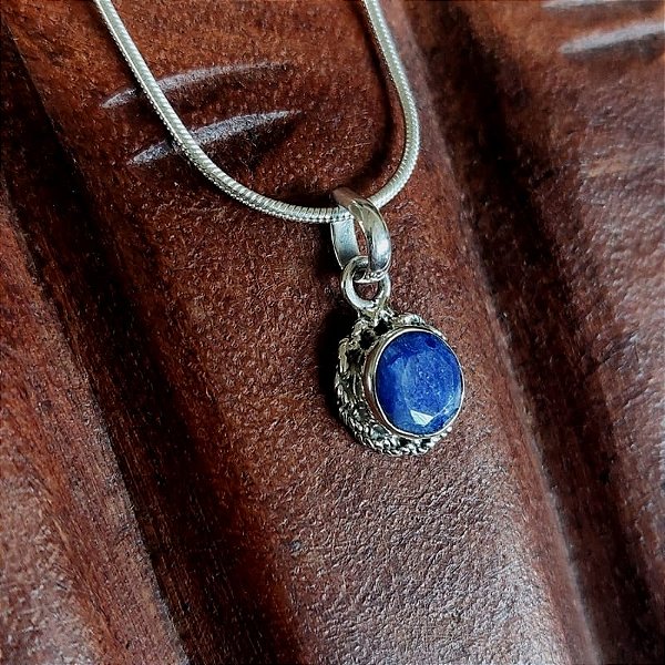 Pingente em prata 925 e pedra Safira Azul - Mandala