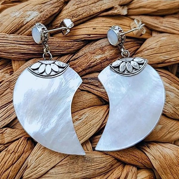 Brinco Prata Bali 925 - Madrepérola - shell.