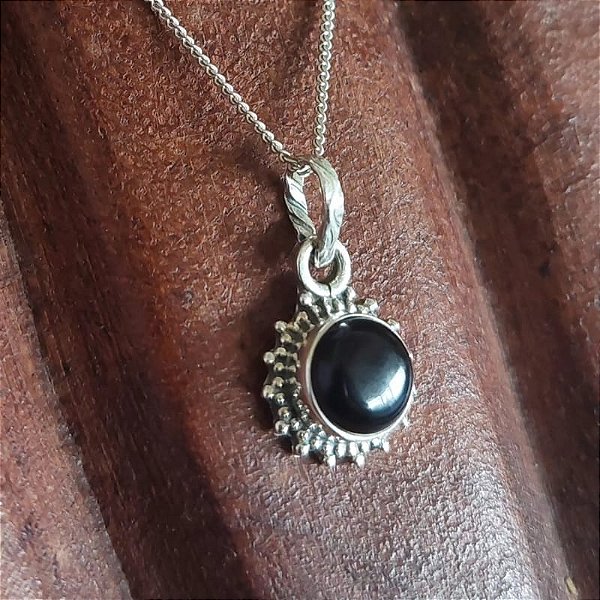 Pingente prata 925 Mandala - pedra Ônix - feito a mão