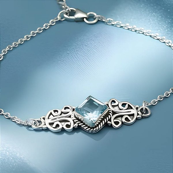 Pulseira Life de Prata 925 Topázio Azul
