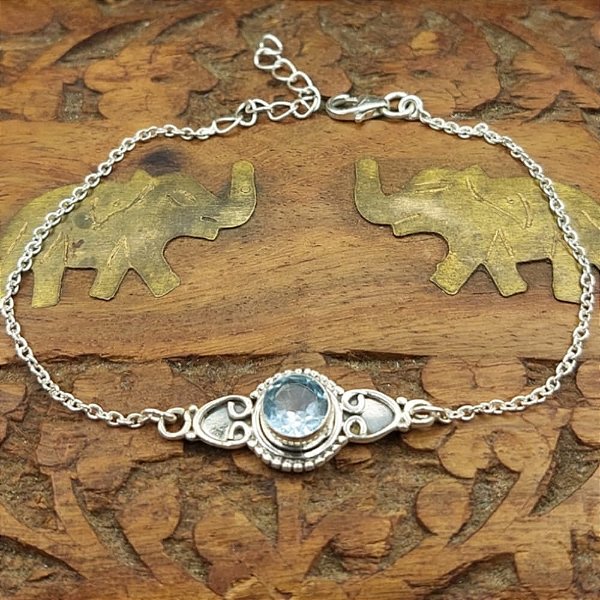 Pulseira de Prata 925 Topázio Azul - Charm
