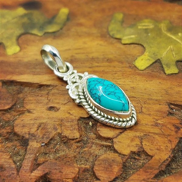 Pingente Turquesa Prata 925 indiano - Navete - Lançamento