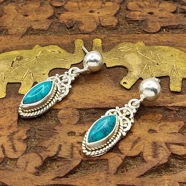 Brinco vintage Prata 925 com Pedra Turquesa - índia
