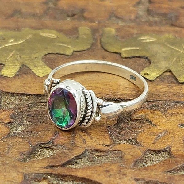 Anel Prata 925 Charms Topázio Místico.
