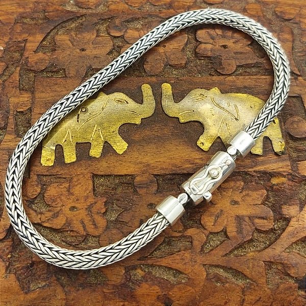 Pulseira Prata de Bali 925 20gr x 4mm Fecho de Gaveta